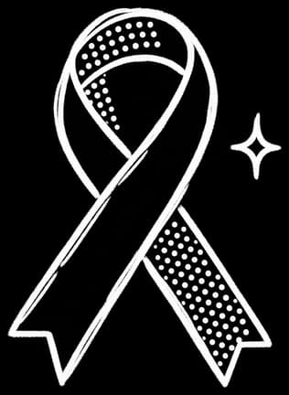 A chalk-style white drawing of an awareness ribbon