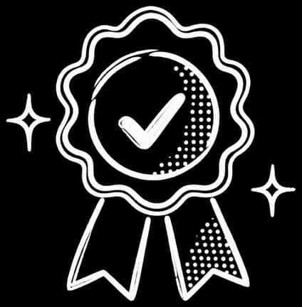 A chalk-style white drawing of an award seal with a check mark
