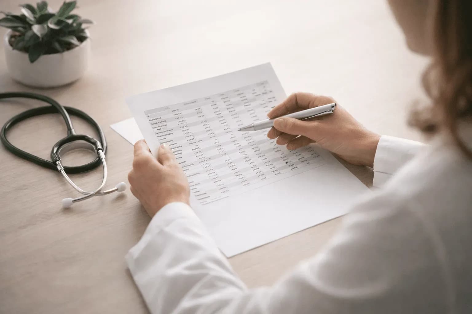 A clinician reviewing hormone lab results